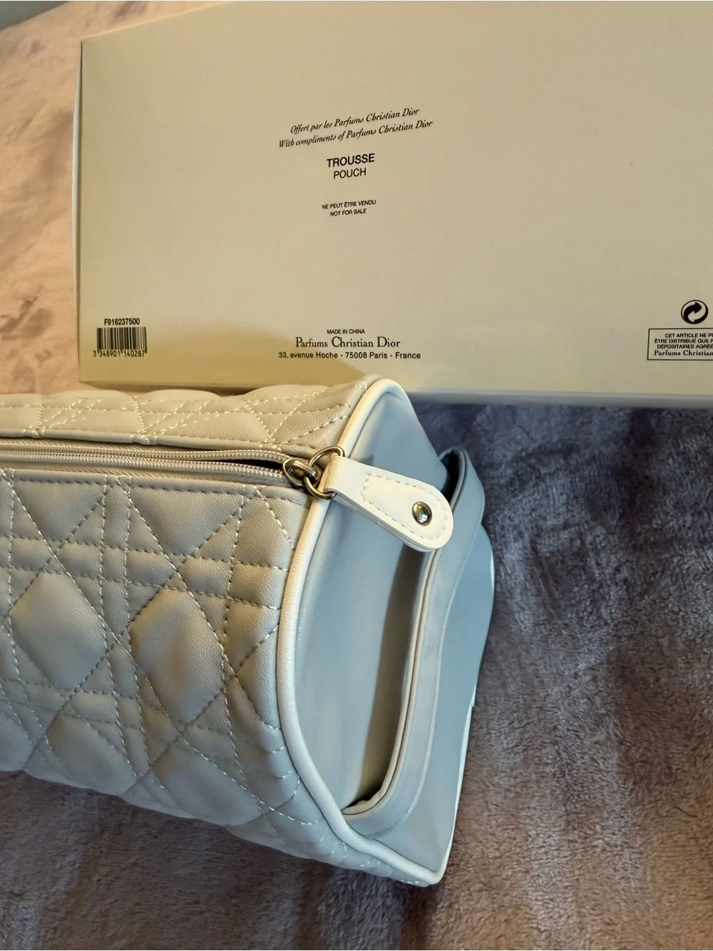 Dior Cream Quilted Cosmetic Pouch with Logo Plaque
